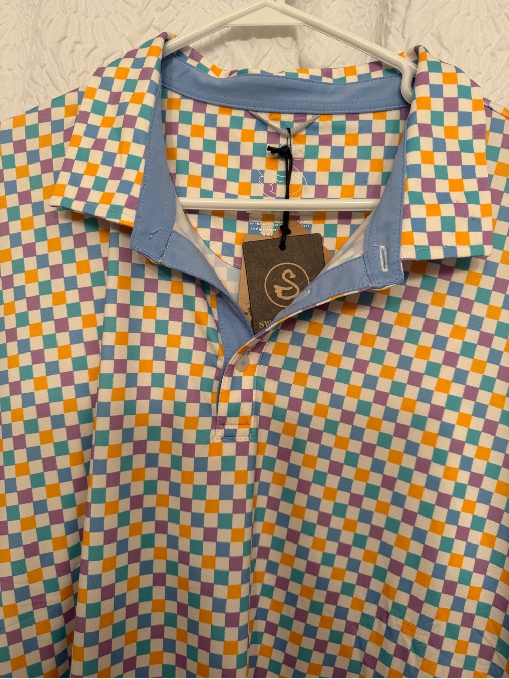 Men's Check Polo in Blue, Purple, Yellow and White by S/Brand